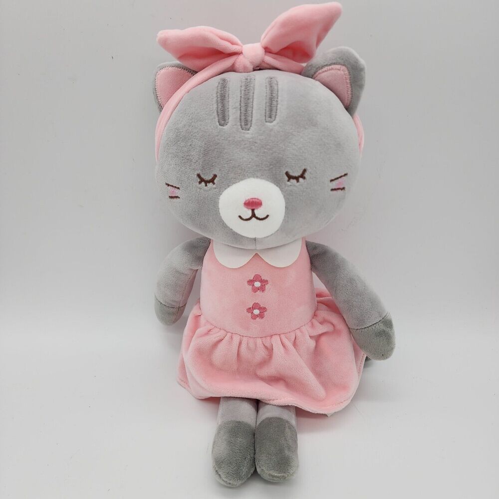 Lazada Gray Cat Plush 9" Pink Dress Head Band Bow Closed Eyes Stuffed Toy 2021